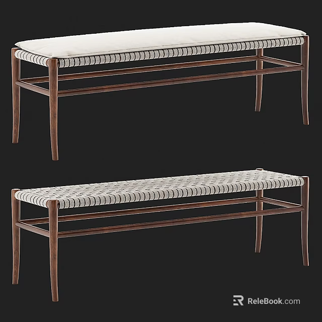 Outdoor Public Bench With Brown Metal Frame And Light Woven Seat 3d model 