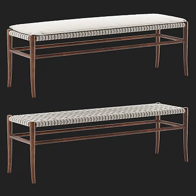 Outdoor Public Bench With Brown Metal Frame And Light Woven Seat 3d model
