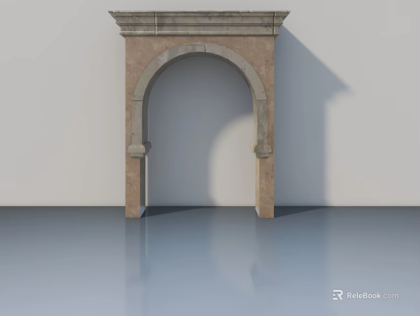 Classical Stone Flush Door With Arched Frame And Carved Decorative Details 3d model 