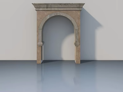 Classical Stone Flush Door With Arched Frame And Carved Decorative Details 3d model