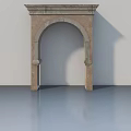 Classical Stone Flush Door With Arched Frame And Carved Decorative Details