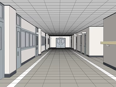 Elevator Corridor Design With Side Doors Floor Lines And Ceiling Grid 3d model