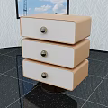 Modern Minimalist Beige And White Bedside Table With Three Drawers And Metal Knobs 3d model