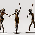 Three Bronze Ballerina Sculptures with Dancing Pose Artistic Design