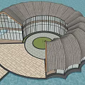 Modern Homestay Building with Curved Roof Large Glass Windows Waterfront Setting and Trees