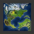 Cartoon Style World Map with Colorful Land Regions Mountains Islands and Blue Ocean