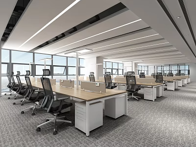 Spacious Well Lit Public Office Space With Open Layout Large Windows Desks And Office Chairs 3d model