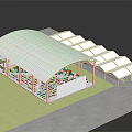 Outdoor Structure With Curved Roof Seating Area Tents And Grass Ground