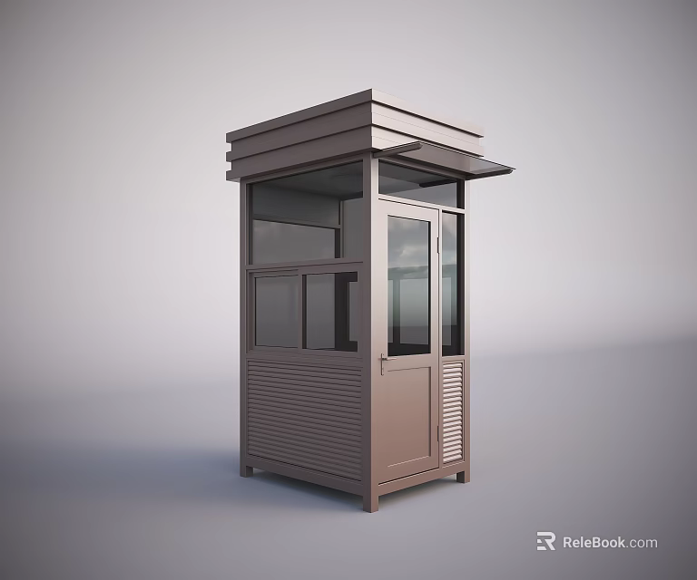 Construction Site Security Booth With Brown Metal Structure And Glass Windows 3d model 
