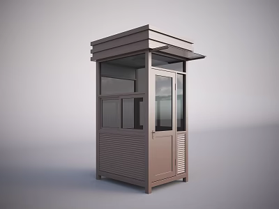 Construction Site Security Booth With Brown Metal Structure And Glass Windows 3d model