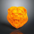 Orange Bear Head Sculpture With Open Mouth And Detailed Fur Texture On Gray Background