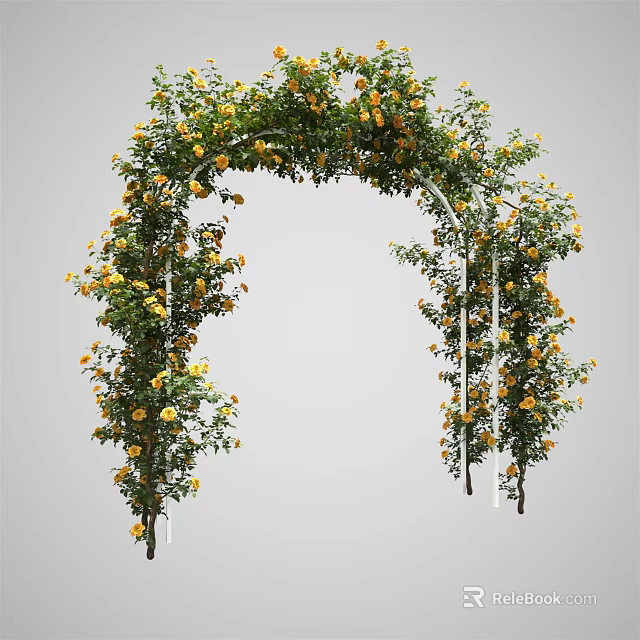 Beautiful Garden Archway Adorned With Lush Green Vines And Yellow Flowers 3d model 