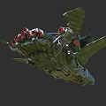 Futuristic Sci-Fi Spaceship with Green Camouflage Design Detailed Wings and Advanced Engine Systems