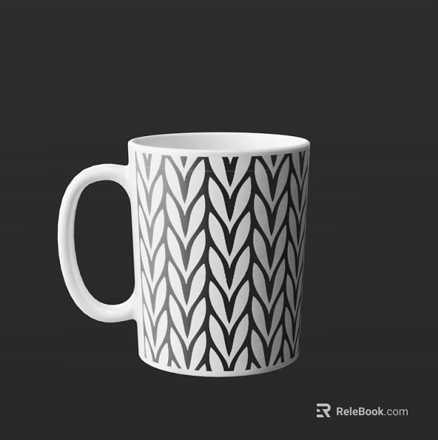 White Ceramic Mug with Black Chevron Pattern and Modern Minimalist Design 3d model 