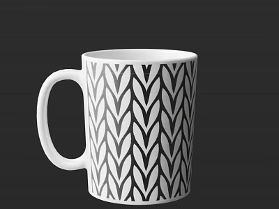 White Ceramic Mug with Black Chevron Pattern and Modern Minimalist Design 3d model