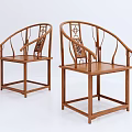 Traditional Chinese Wooden Leisure Chairs With Curved Arms And Carved Backrests