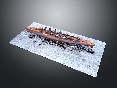 Detailed Military Ship Model With Brown Hull On Textured Display Base 3d model
