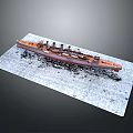 Detailed Military Ship Model With Brown Hull On Textured Display Base