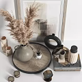 Modern Decorative Ornament Set With Vase Dried Pampas Grass Diffuser Clock And Books 3d model