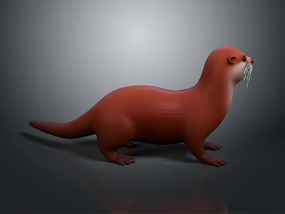 Realistic Red Otter 3D Model Rendered On Gray Background With Detailed Fur 3d model