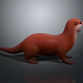 Realistic Red Otter 3D Model Rendered On Gray Background With Detailed Fur