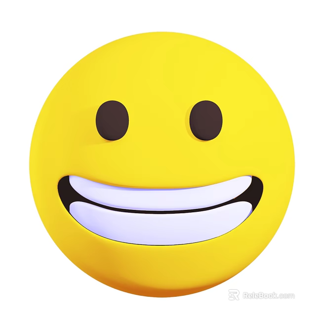 Smiling Yellow Face Game And Movie Character With Black Eyes And Open White Mouth 3d model 