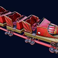 Thrilling Red Roller Coaster Amusement Park Ride With Multiple Cars On Track