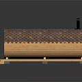 Wooden Barrel Structure With Tile Covered Roof And Black Chimney Stand