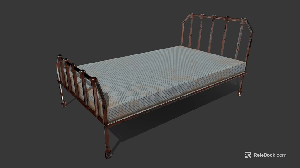 Classic Single Bed with Metal Frame and Ornate Railings Light Grid Mattress 3d model 
