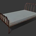 Classic Single Bed with Metal Frame and Ornate Railings Light Grid Mattress