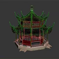 Ancient Chinese Architecture With Two Story Red Body Carved Windows Black Roof And White Base
