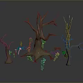 Dry Trees With Bare Branches And Small Green Plants Around Trunk Base 3d model