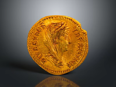Ancient Gold Coin Carved Sculpture With Detailed Portrait And Inscriptions 3d model
