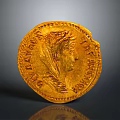 Ancient Gold Coin Carved Sculpture With Detailed Portrait And Inscriptions
