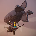 Vintage Steampunk Airship With White Envelope Metal Frame Propeller And Cabin