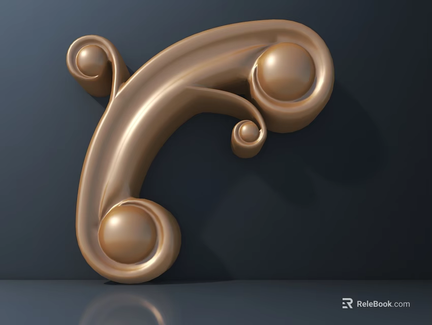 Golden Decorative Carving With Curved Design And Circular Motifs On Dark Background 3d model 