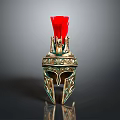 Ancient Greek Warrior Helmet with Red Plume and Gold Green Decorative Details
