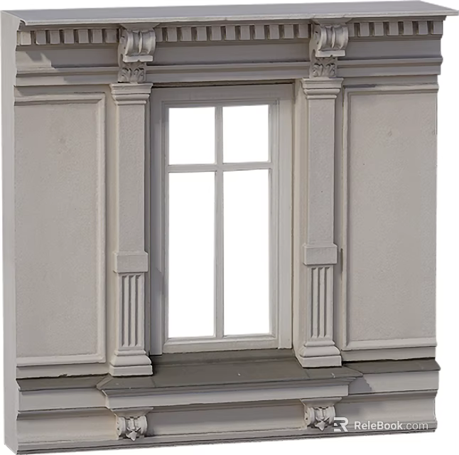 Casement Window in Classical Architecture with Decorative Columns and White Frame 3d model 