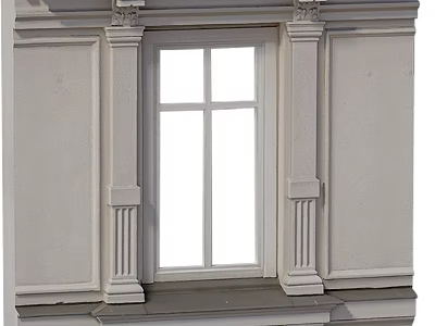 Casement Window in Classical Architecture with Decorative Columns and White Frame 3d model