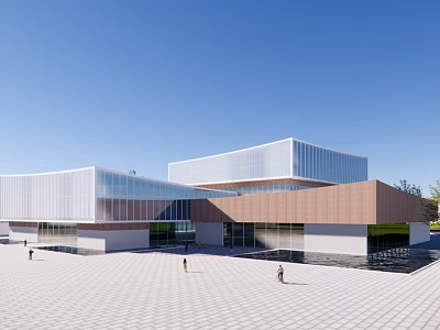 Modern Office Building Exterior With Glass Curtain Walls And Open Plaza Design 3d model