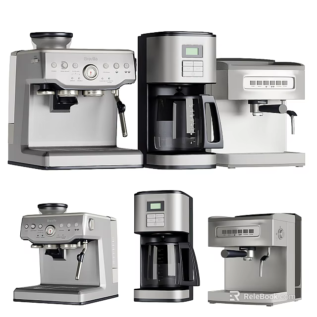 Modern Stainless Steel Kitchen Appliances Including Countertop Coffee Makers And Compact Models 3d model 