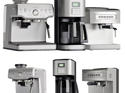 Modern Stainless Steel Kitchen Appliances Including Countertop Coffee Makers And Compact Models 3d model