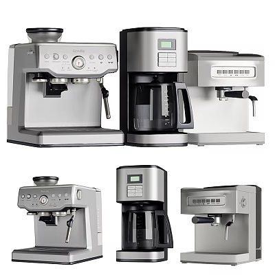Modern Stainless Steel Kitchen Appliances Including Countertop Coffee Makers And Compact Models 3d model