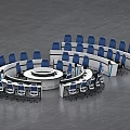 Monitoring Room Interior With Circular Layout Blue Chairs Workstations And Control Consoles