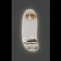 Unique Shaped Decorative Mirrors In Bedroom Interior With Golden Chandeliers And Bed Pillows