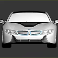 Silver BMW Sports Car With Sleek Aerodynamic Design And Blue Accents On Reflective Surface
