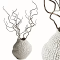Elegant White Textured Rounded Vase With Black Curved Decorative Twigs 3d model