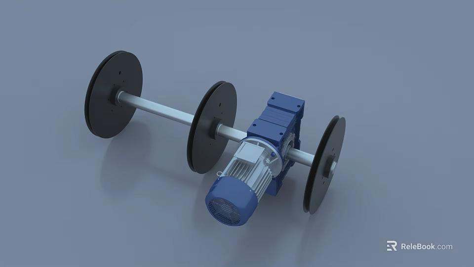 Industrial Equipment With Blue Motor Metal Shaft And Black Rollers 3d model 