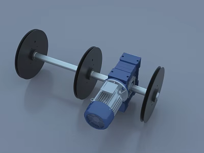 Industrial Equipment With Blue Motor Metal Shaft And Black Rollers 3d model