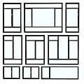 Various Black Framed Window Designs With White Glass Arranged In Grid 3d model